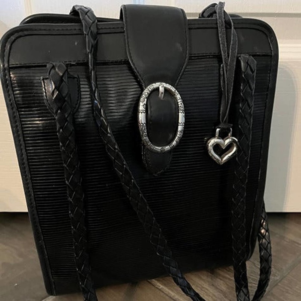 Vintage  Brighton Black Croc Embossed Leather MESSENGER/Shoulder Bag